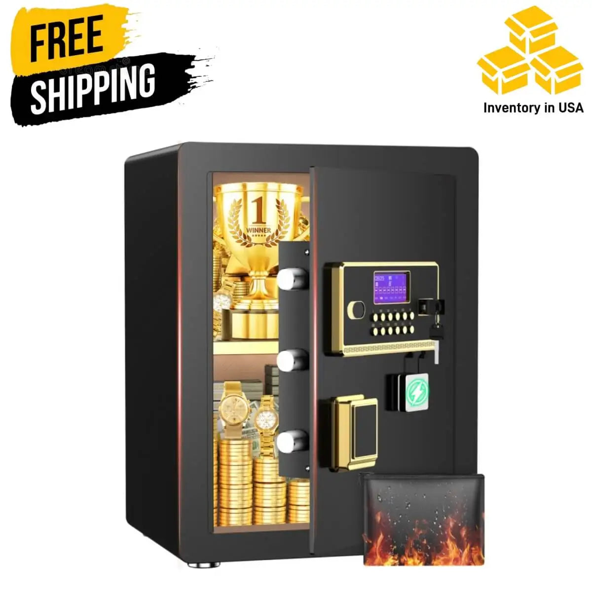 BESAFETY 2.5 to 4.5 Cuft Safe Box, Digital Keypad Home Security Safe With Fireproof Waterproof Bag & Adjustable Shelf