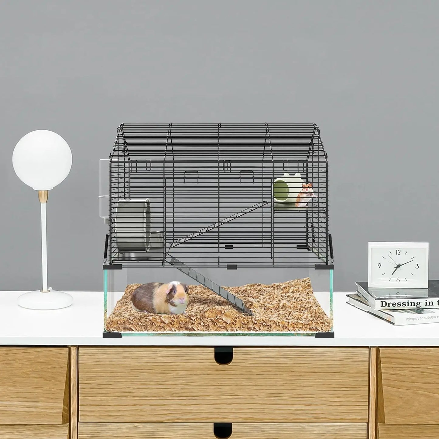 Metal Hamster Cage, Transparent Small Animal Cage Habitats with Water Bottle for Rats Hamsters & Hedgehogs Guinea Pigs