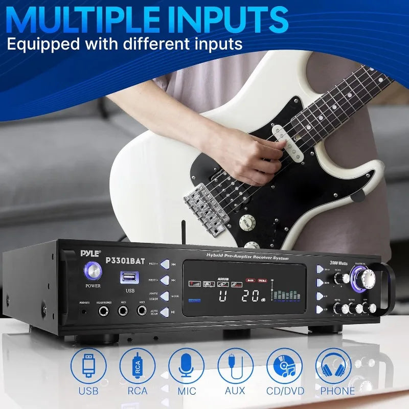 Wireless Bluetooth Home Stereo Amplifier - Hybrid Multi-Channel 3000 Watt Power Amplifier Home Audio Receiver System