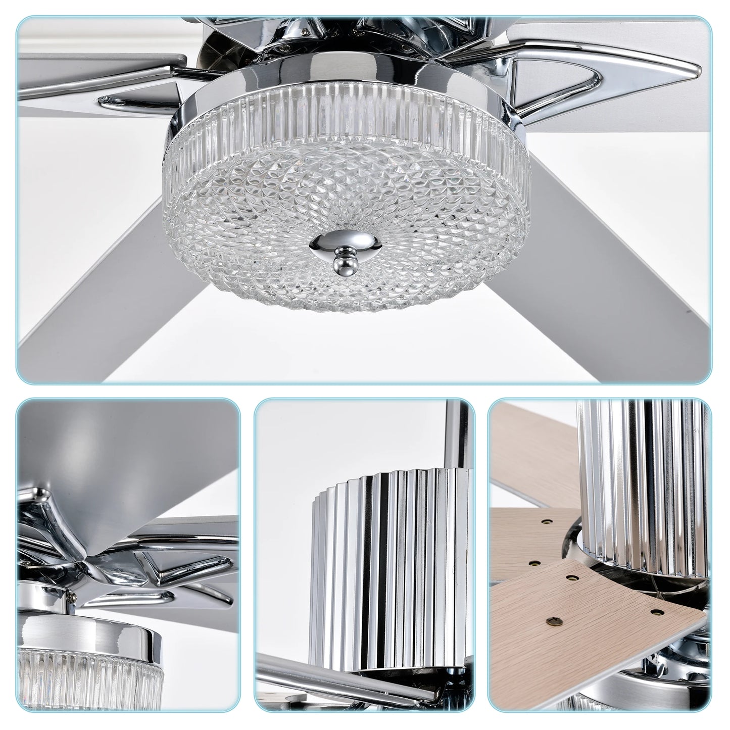 52'' Modern Ceiling Fans with Remote, Wood Fan with Lights