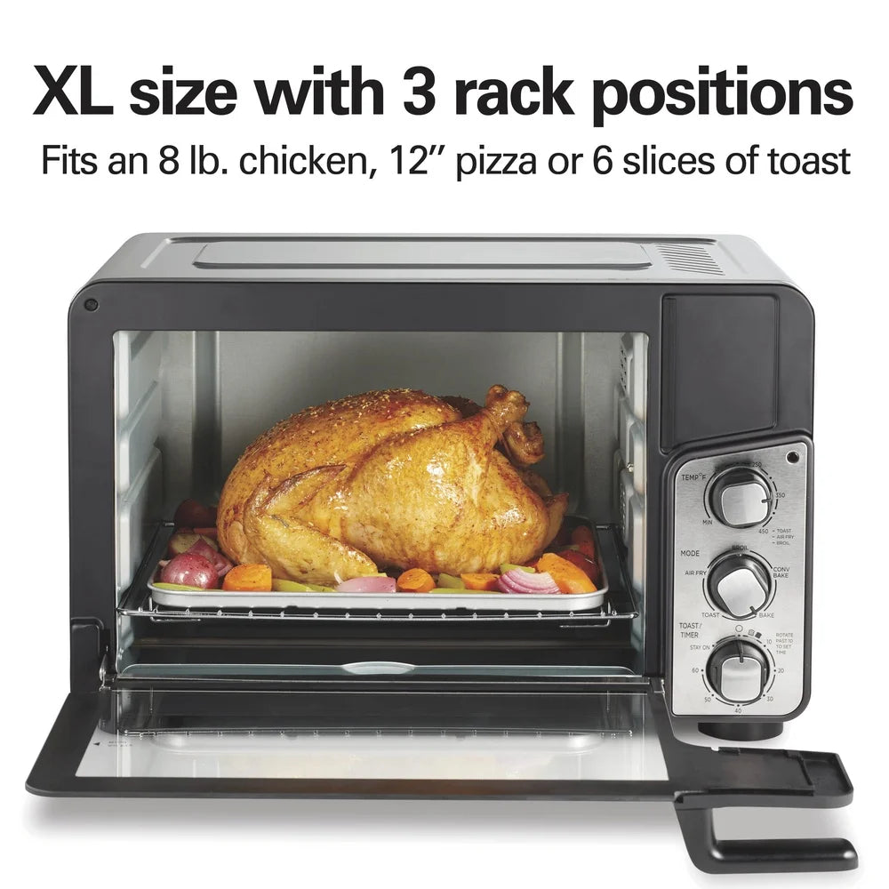 Easy View XL Toaster Oven 5-in-1 Air Fryer Convection Bake Broil Toast 1750W Large Capacity with Mesh Basket and Timer