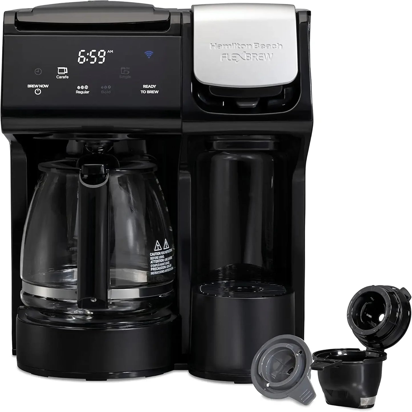 FlexBrew Trio 2-Way Coffee Maker, Compatible with K-Cup Pods or Grounds, Combination Single Serve & Full 12c Carafe, Removable R
