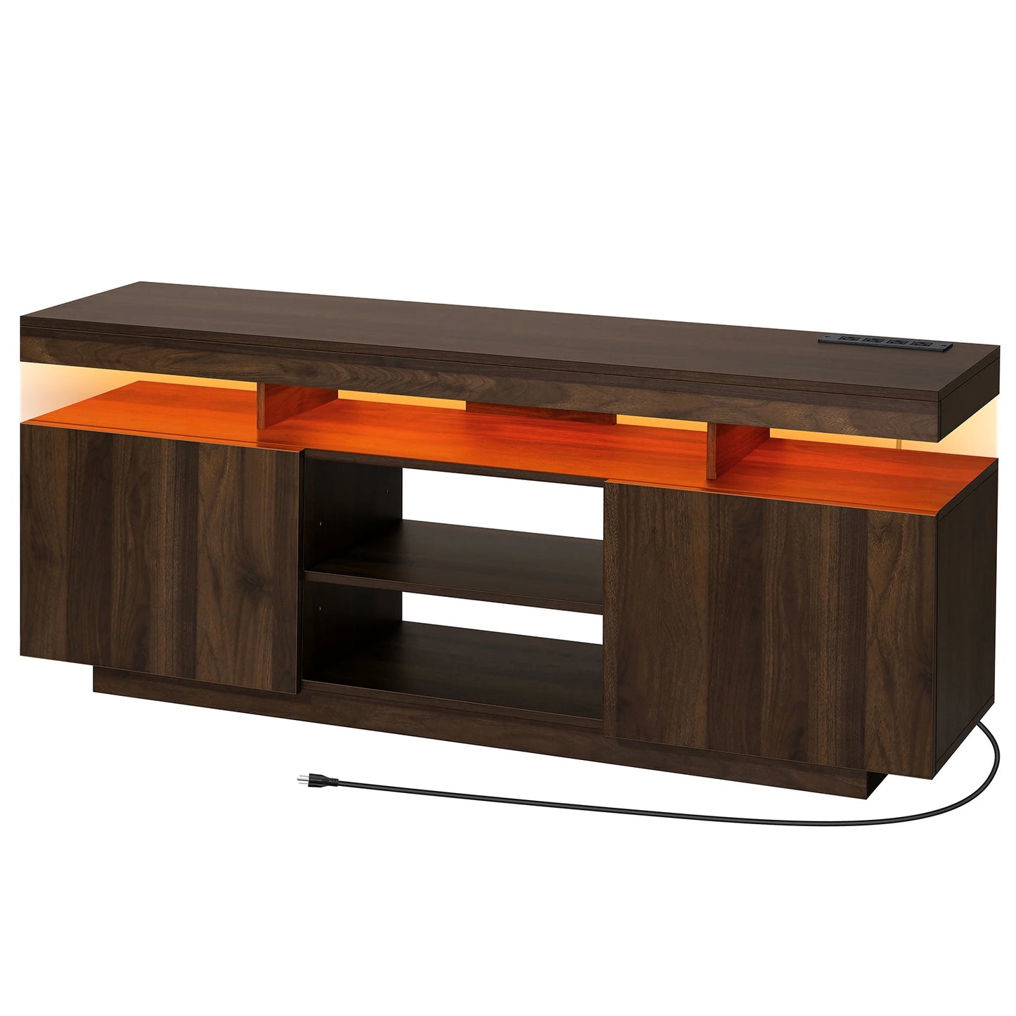 Modern LED TV Stand for 65/60/55 inch TV with Power Outlets, Gaming TV Consoles with Storage Entertainment Center with LED Light