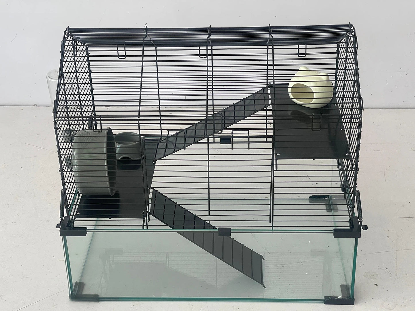 Metal Hamster Cage, Transparent Small Animal Cage Habitats with Water Bottle for Rats Hamsters & Hedgehogs Guinea Pigs
