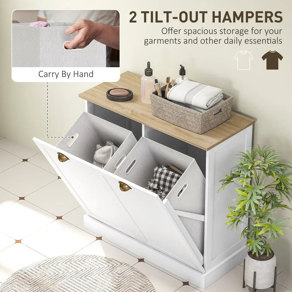 Laundry Hamper Cabinet, Tilt out Bathroom Storage Cabinet, White