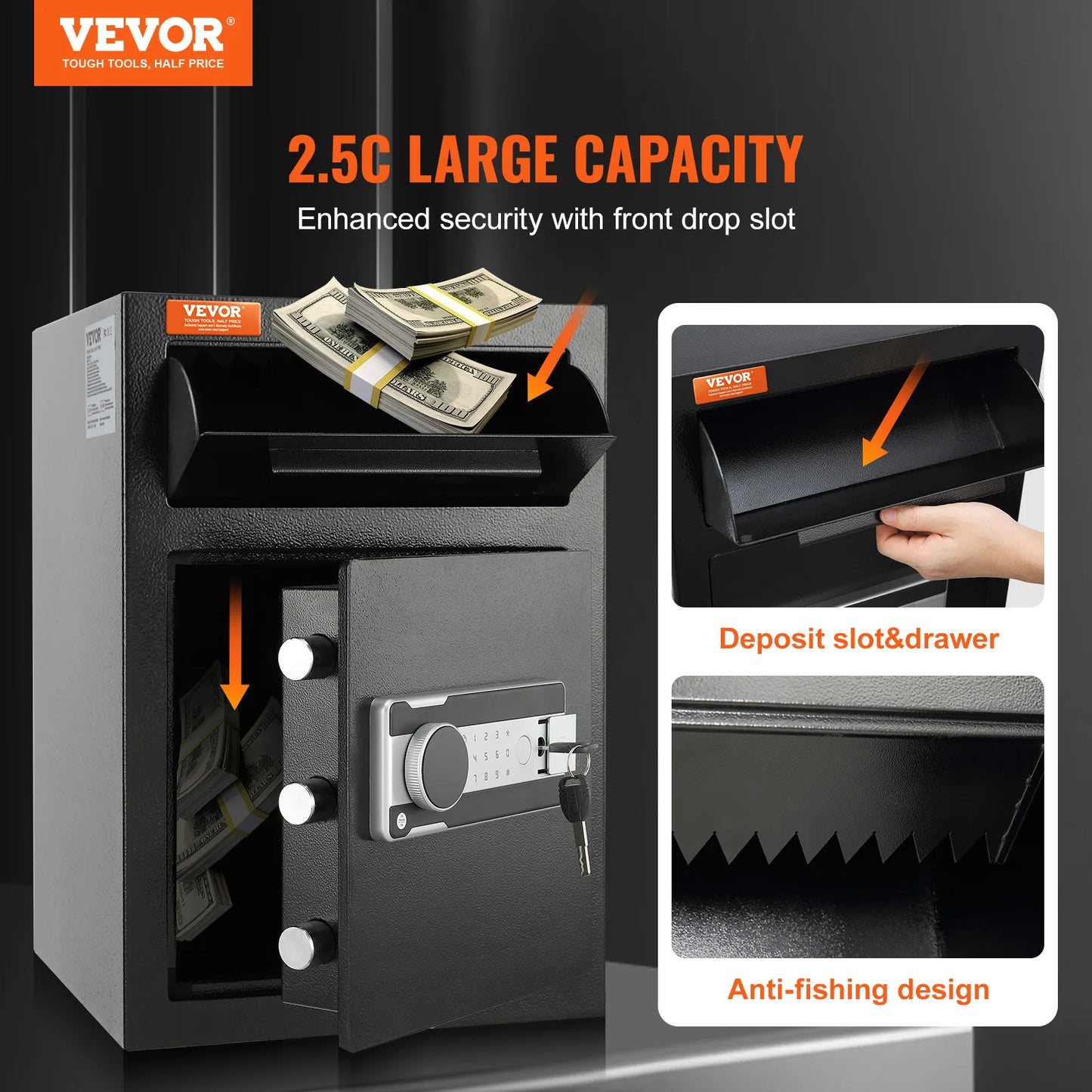 SucceBuy 1.7 Cub Depository Safe Deposit Safe Electronic Code Lock & 2 Keys Business Drop Slot Safe for Cash Mail Office Hotel