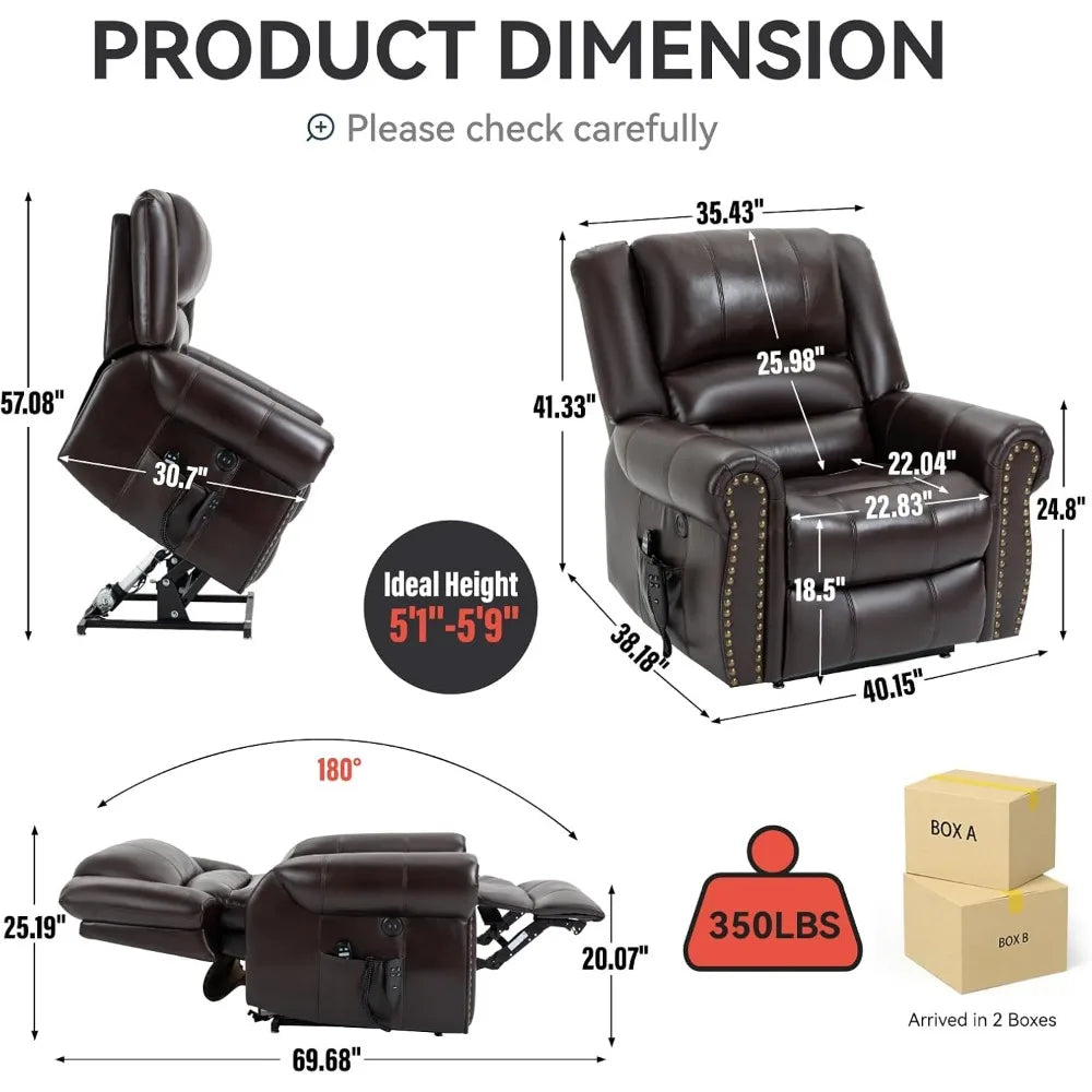 Dual Motor Power Lift Chair, Lay Flat Recliner Chair, Electric Recliner with Massage and Heat for Elderly, Remote Control, Infin