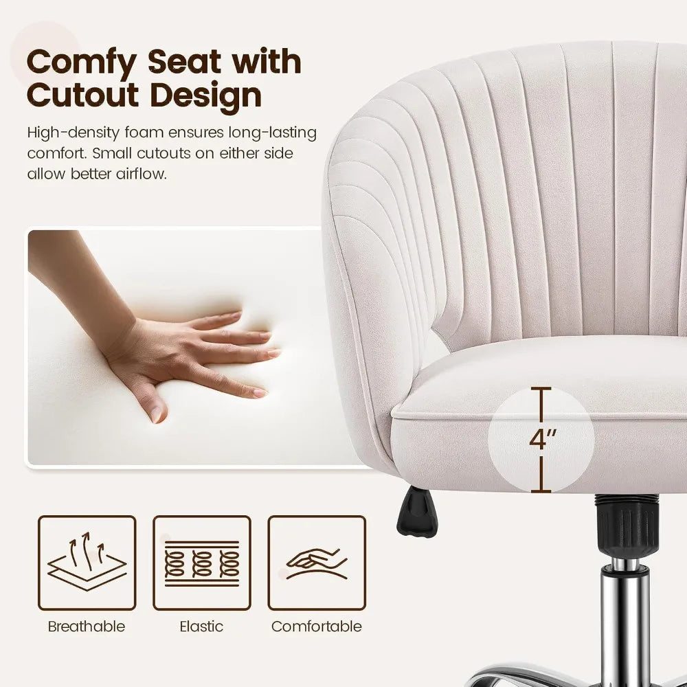 Cute Desk Chair Velvet Vanity Chair with Wheels Home Office Upholstered Modern Swivel Armchair with Tufted Barrel Back for Stud