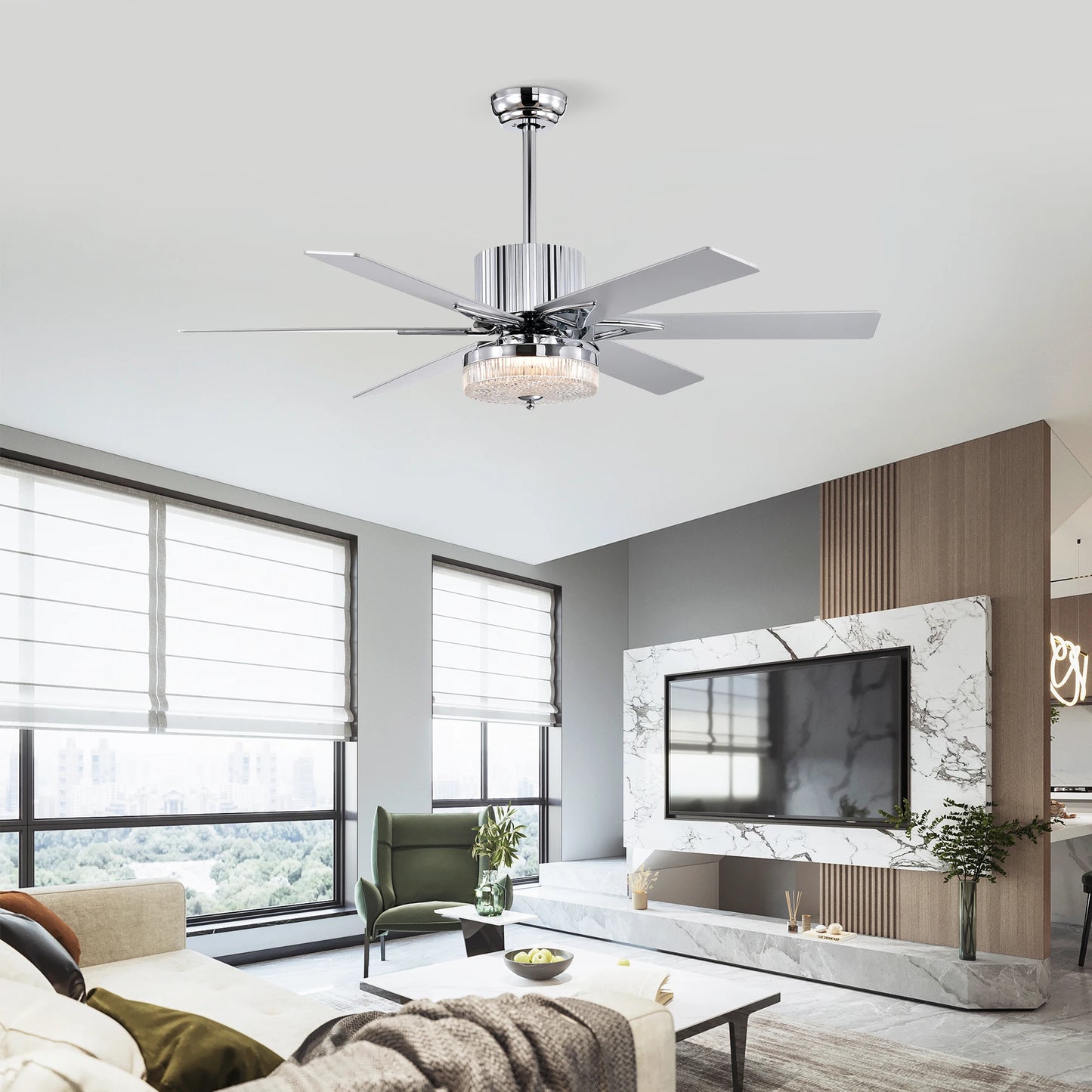 52'' Modern Ceiling Fans with Remote, Wood Fan with Lights