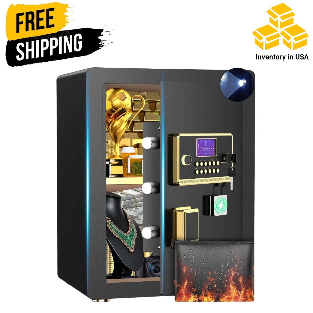 BESAFETY 2.5 to 4.5 Cuft Safe Box, Digital Keypad Home Security Safe With Fireproof Waterproof Bag & Adjustable Shelf
