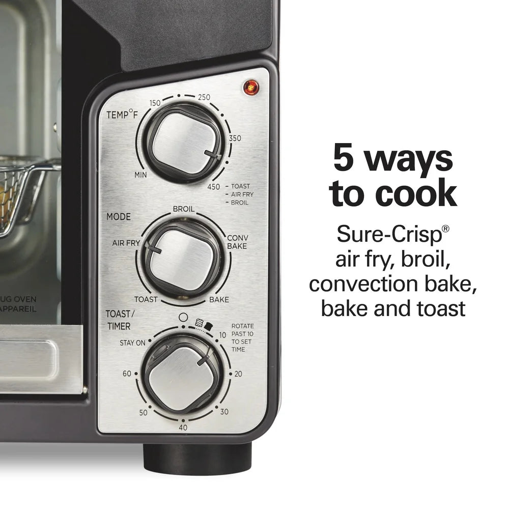 Easy View XL Toaster Oven 5-in-1 Air Fryer Convection Bake Broil Toast 1750W Large Capacity with Mesh Basket and Timer
