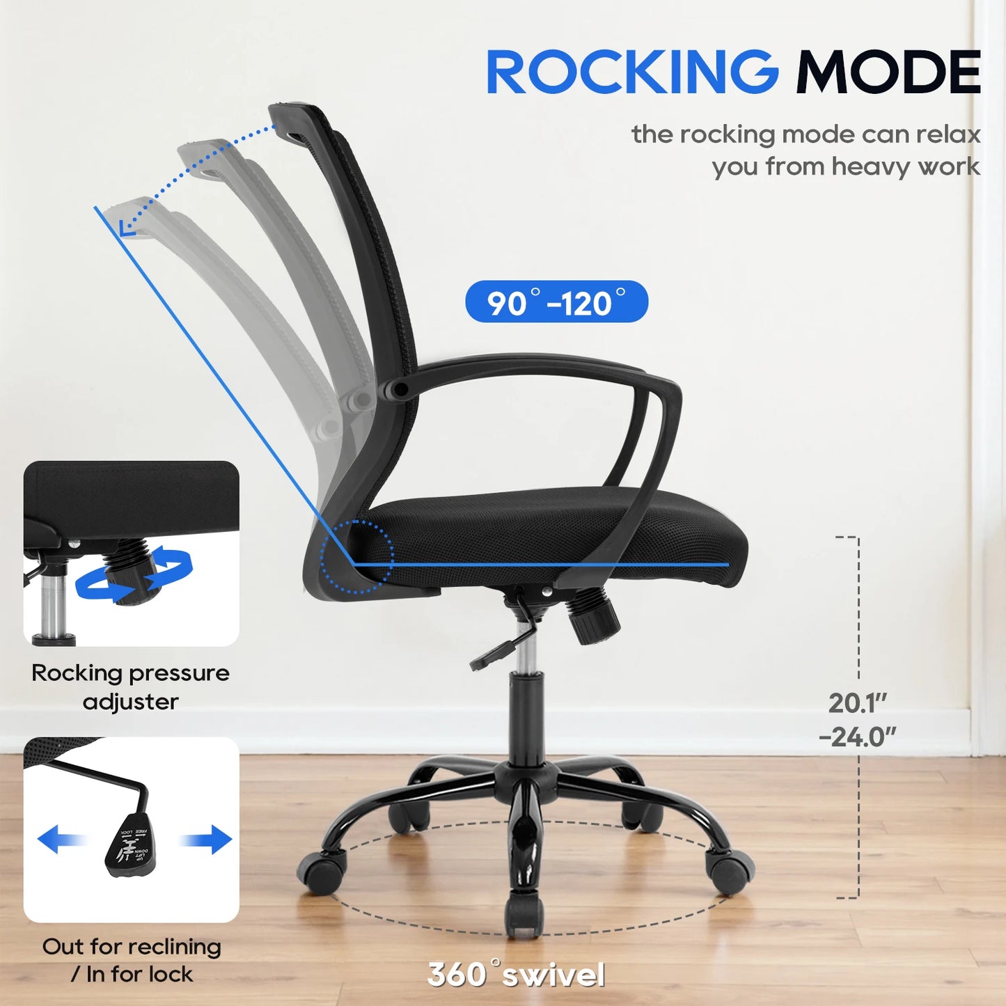 Office Chair Mesh Chair Ergonomic Computer Desk Chair Mid Back Swivel Lumbar Support with Armrest