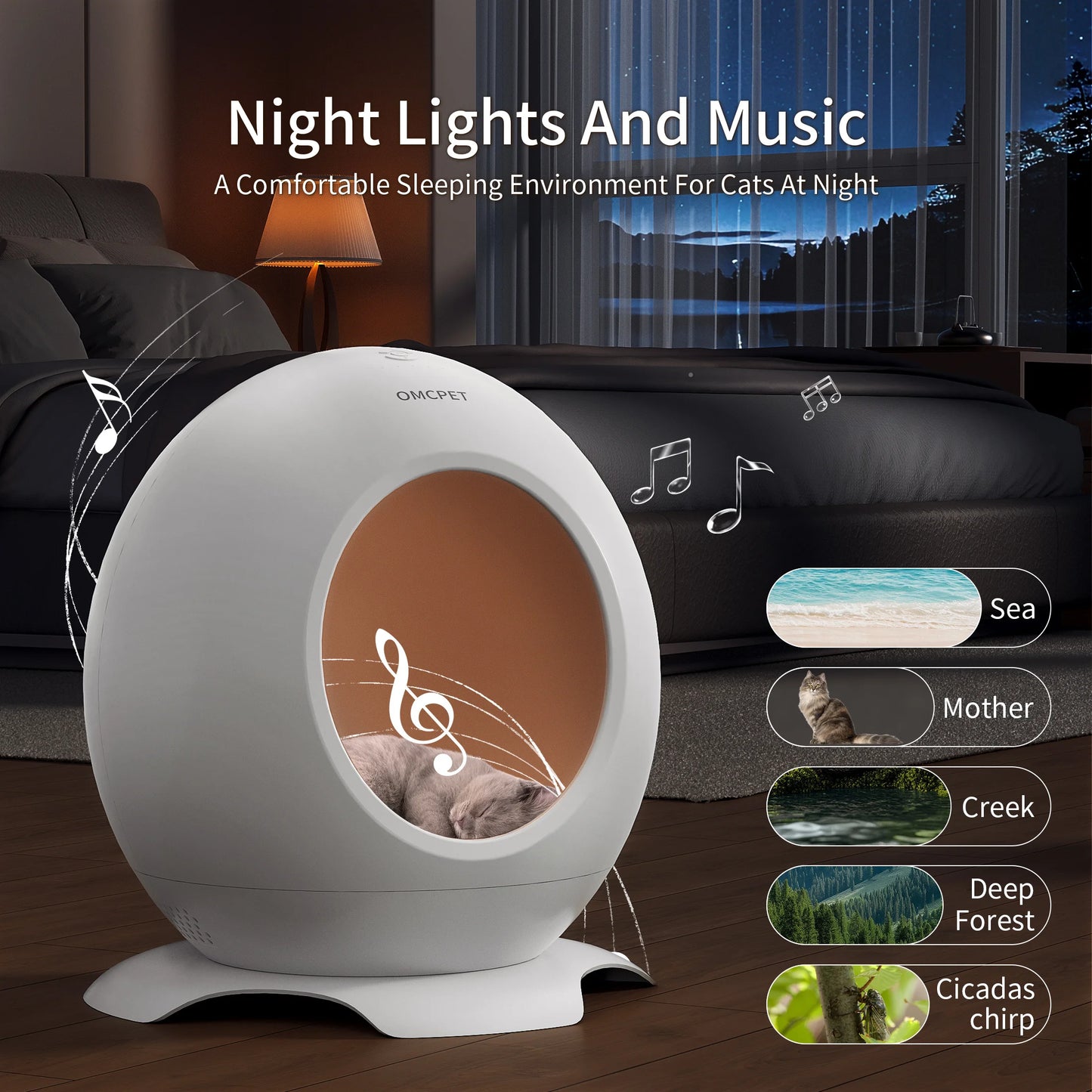 REDSASA Smart Cooling and Heated Cat House Cat Bed, Adjustable Temperature with Music and Lights, for Hot Summers & Cold Winters