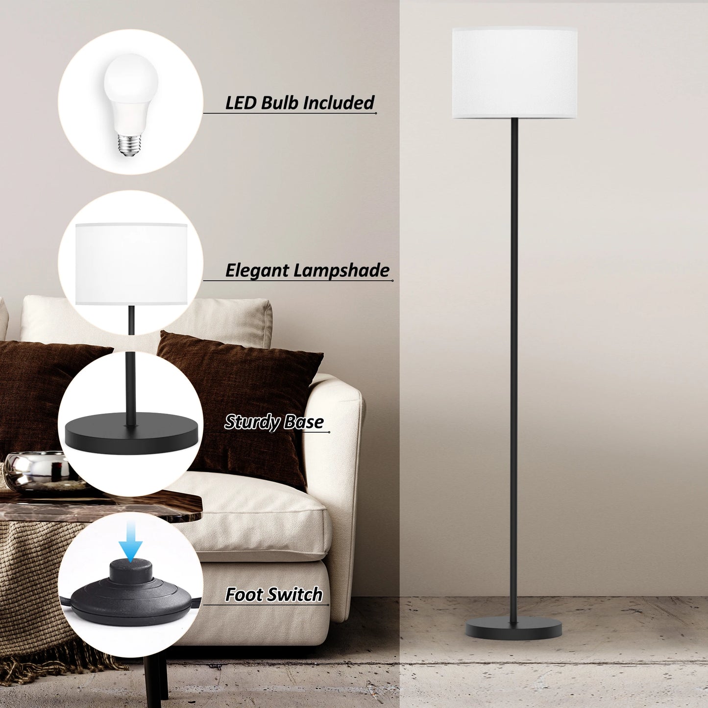 61.5'' Traditional Floor Lamp with Remote Control and Bulb Included