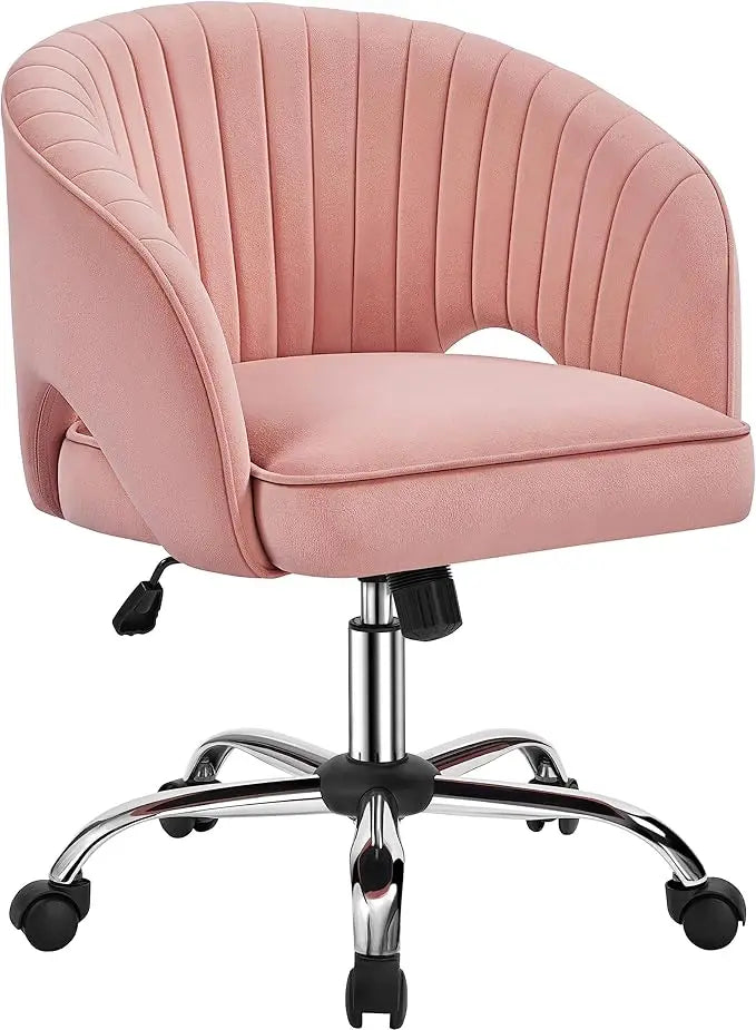 Cute Desk Chair Velvet Vanity Chair with Wheels Home Office Upholstered Modern Swivel Armchair with Tufted Barrel Back for Stud