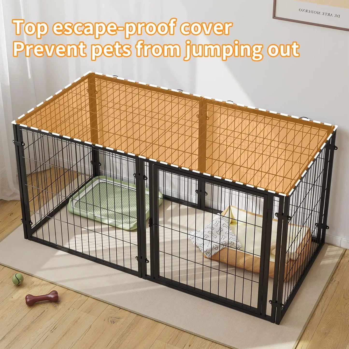 Dog Crate Double Door Cage,Kennel with Wheels Extra Large Crate Indoor for Large Dog with Removable Tray,Pet Playpen YardOutdoor