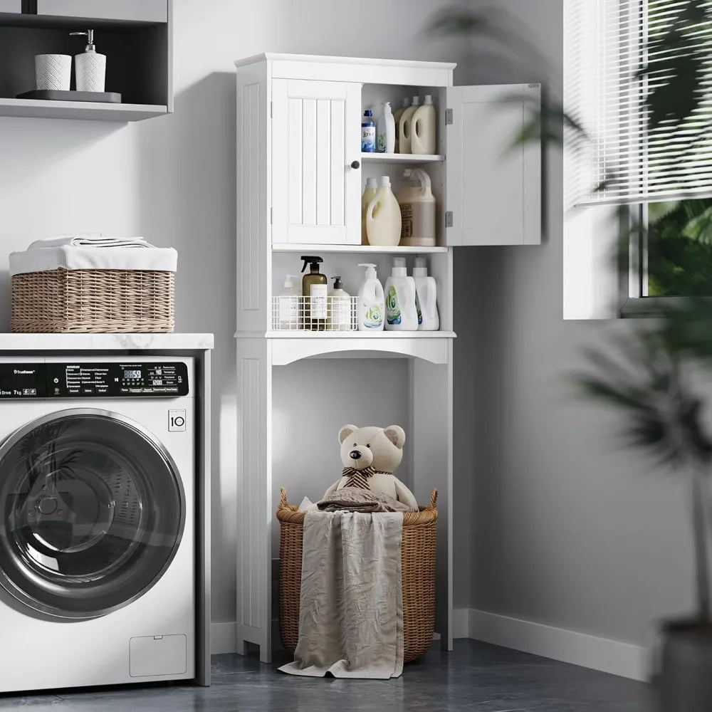 Over The Toilet Storage Cabinet with Open Shelf and Double Doors
