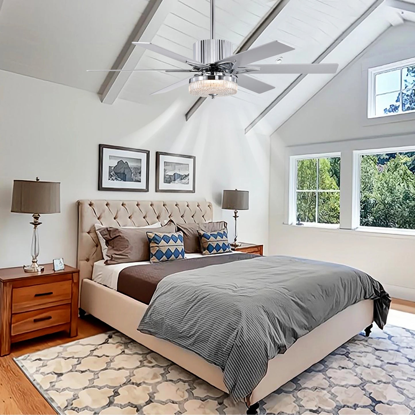 52'' Modern Ceiling Fans with Remote, Wood Fan with Lights