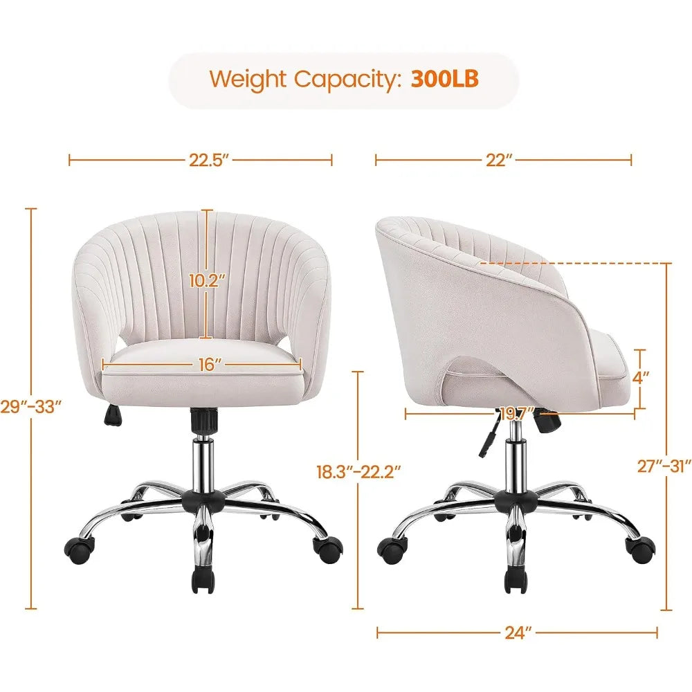 Cute Desk Chair Velvet Vanity Chair with Wheels Home Office Upholstered Modern Swivel Armchair with Tufted Barrel Back for Stud