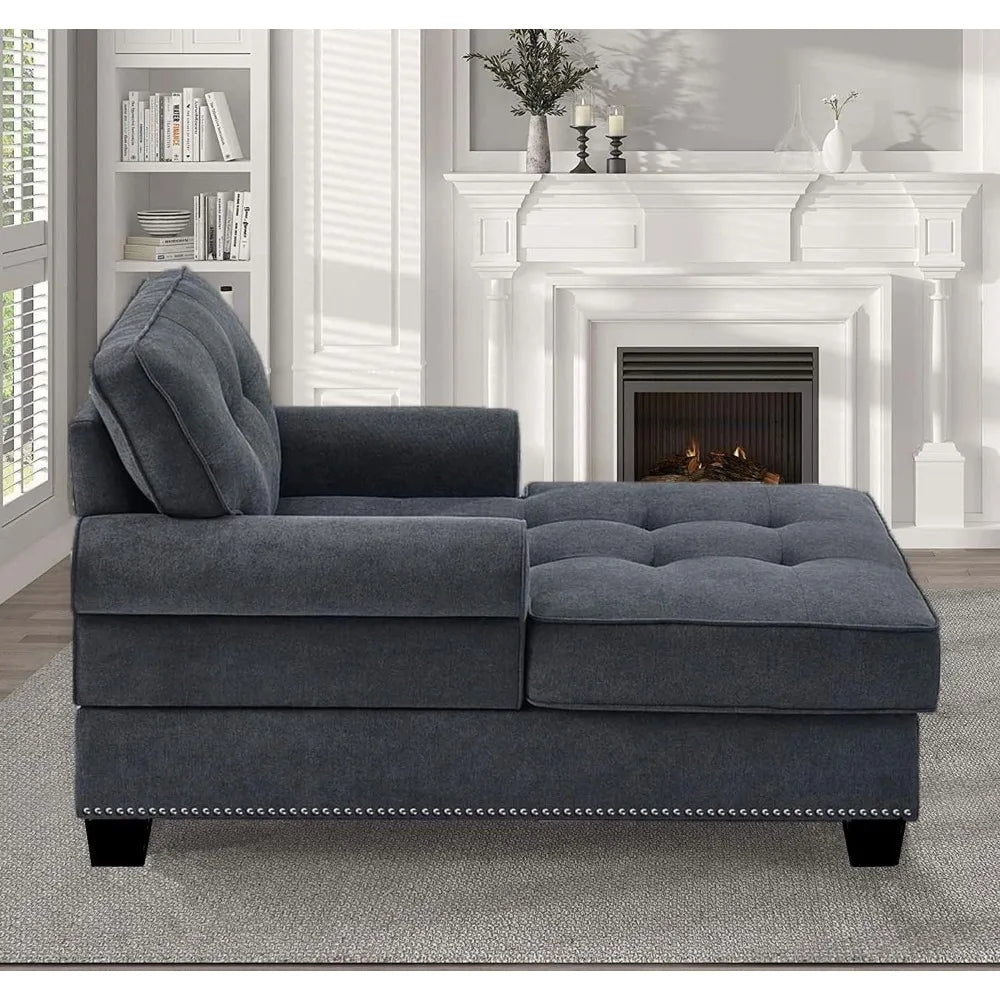 59" Chaise Lounge,Chaise Sofa Bed with Rivets,Indoor Sleeper Sofa Couch,Modern Upholstered Leisure Recliner for Bedroom