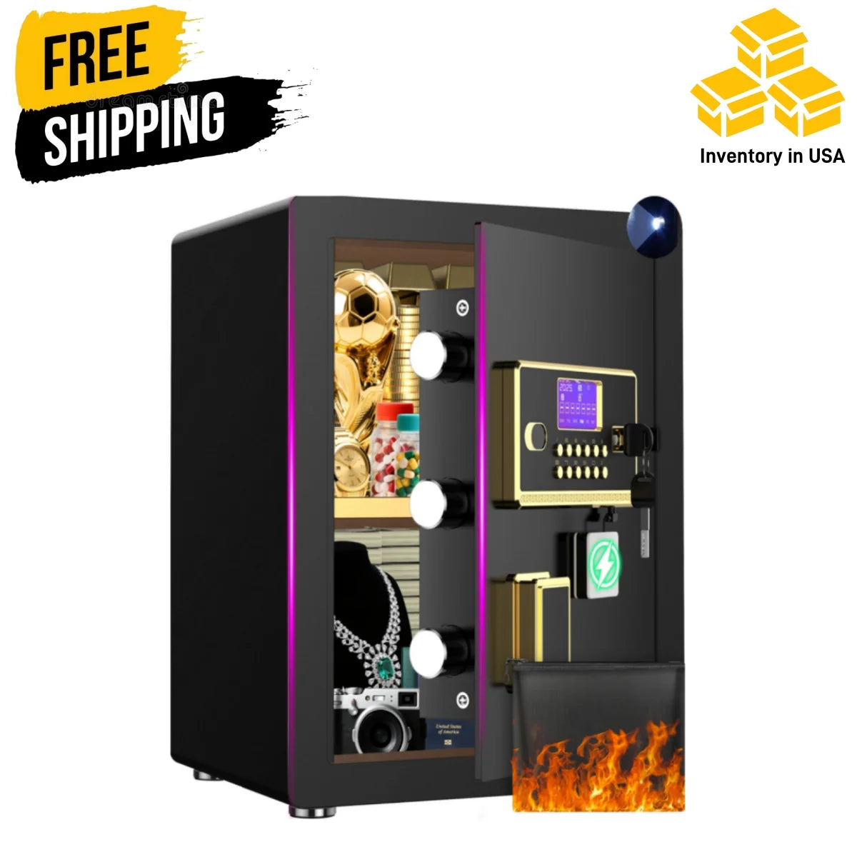 BESAFETY 2.0 to 5.3 Cuft Safe Box, Digital Keypad Home Security Safe With Fireproof Waterproof Bag & Adjustable Shelf