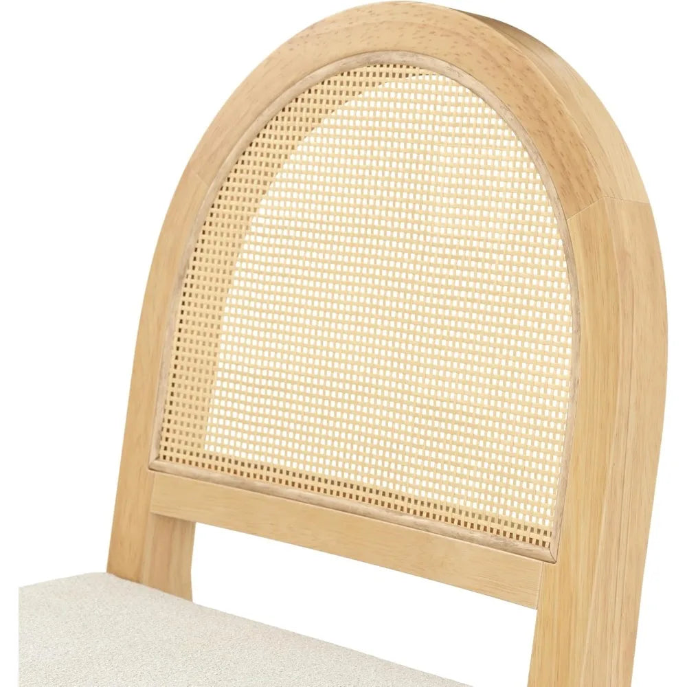 Bar Stool ,Upholstered Rattan in Oak Finish Frame,Counter Height Stools w/ Natural Rattan Woven Back For Kitchen Island