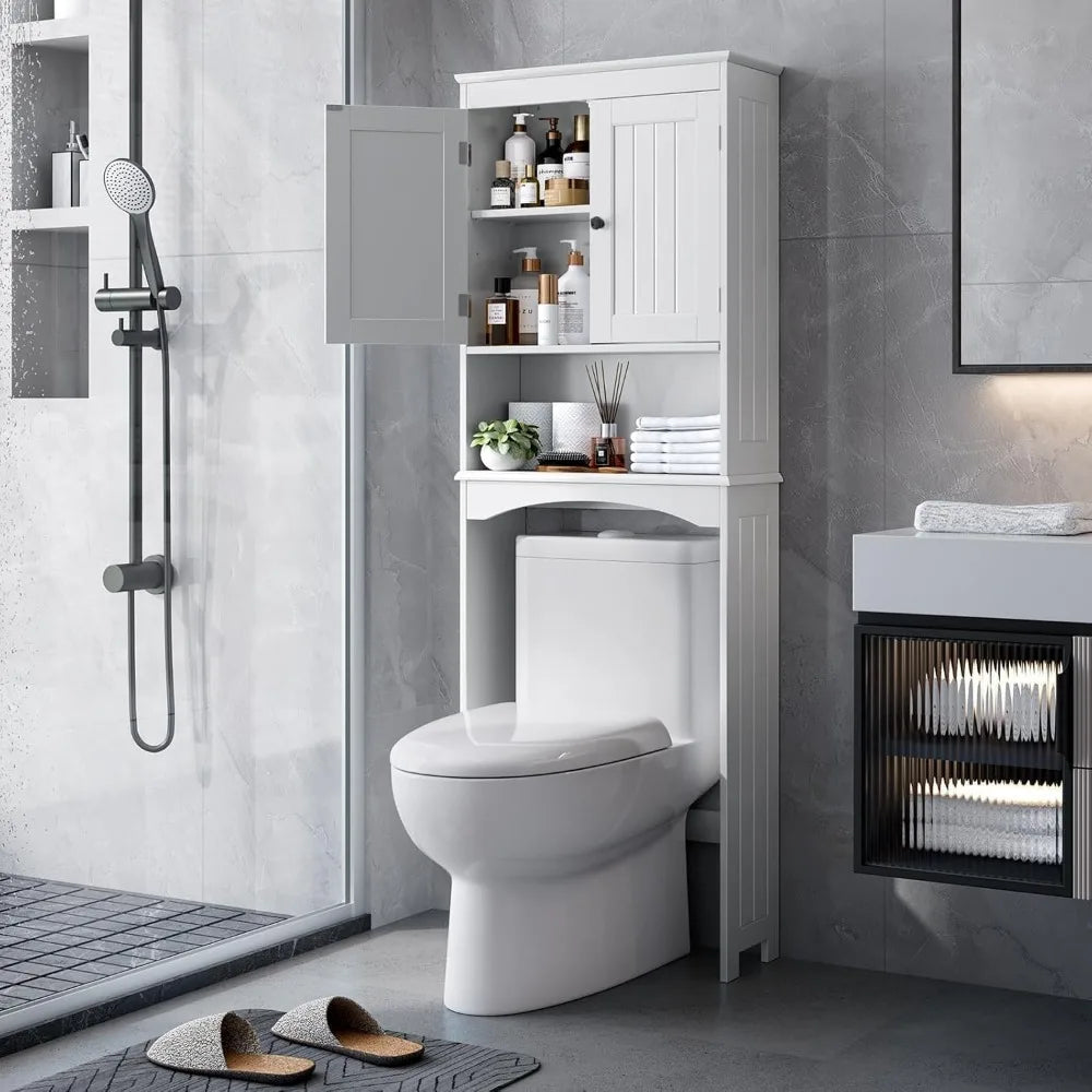 Over The Toilet Storage Cabinet with Open Shelf and Double Doors