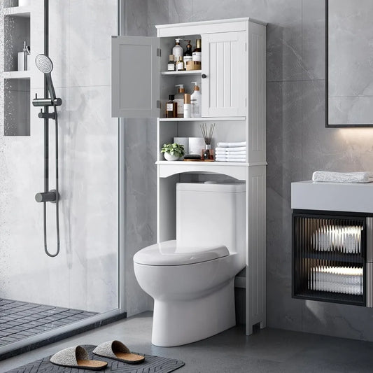 Over The Toilet Storage Cabinet with Open Shelf and Double Doors