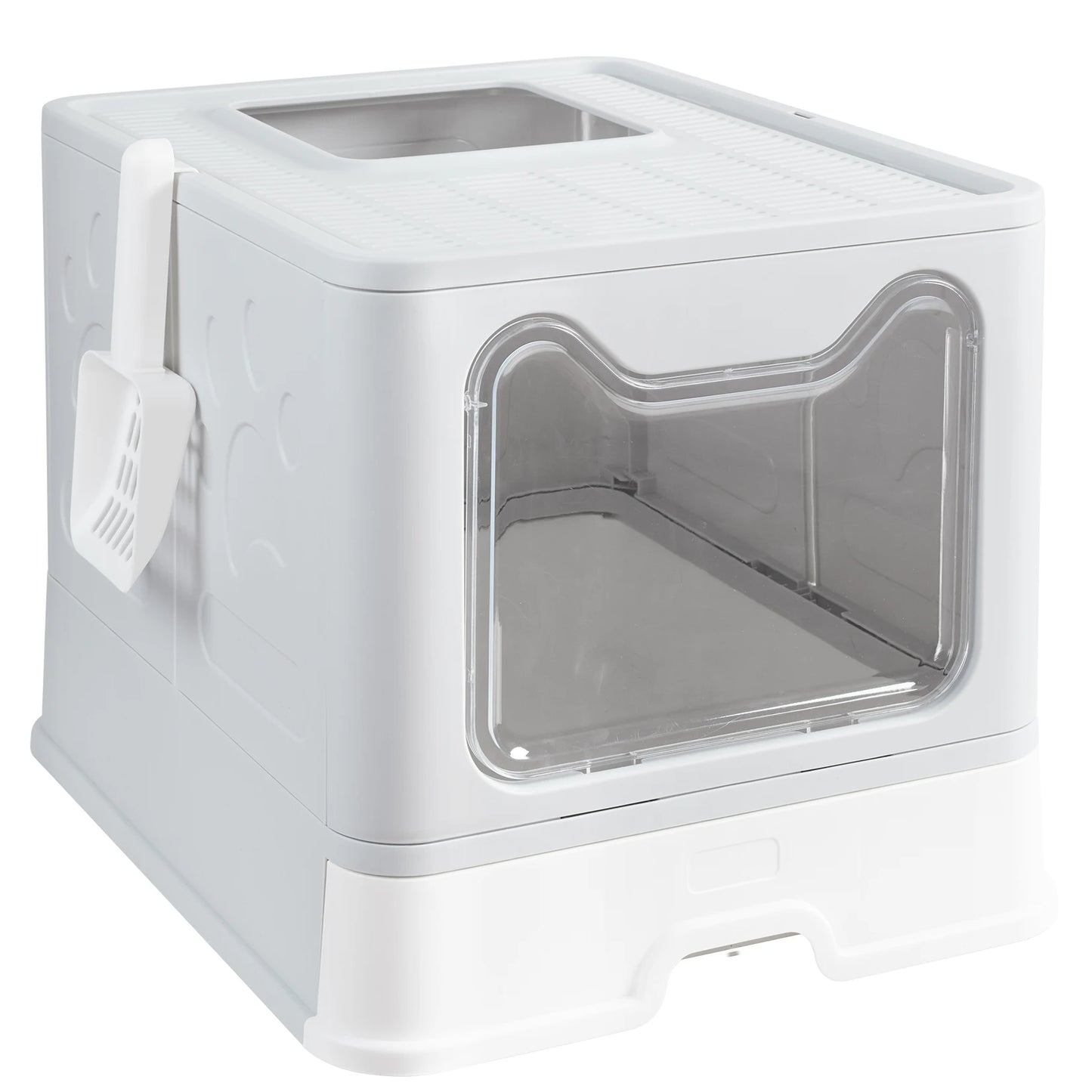 Bingopaw XXL Large Space Foldable Cat Litter Box with Front Entry and Top Exit with Tray