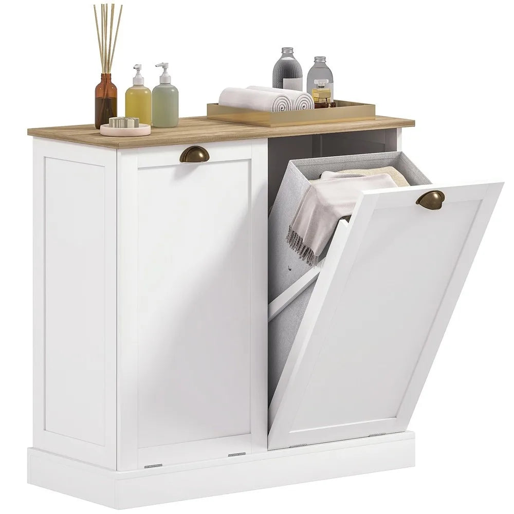 Laundry Hamper Cabinet, Tilt out Bathroom Storage Cabinet, White