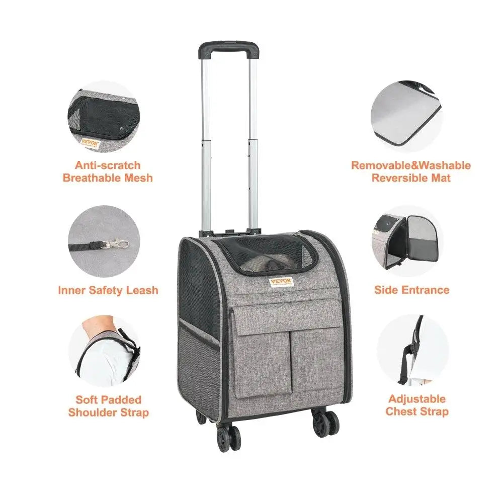 Soft Sided Rolling Pet Backpack with Removable Wheels for small Dogs and Medium Cats Upgraded Wheels Airline Approved