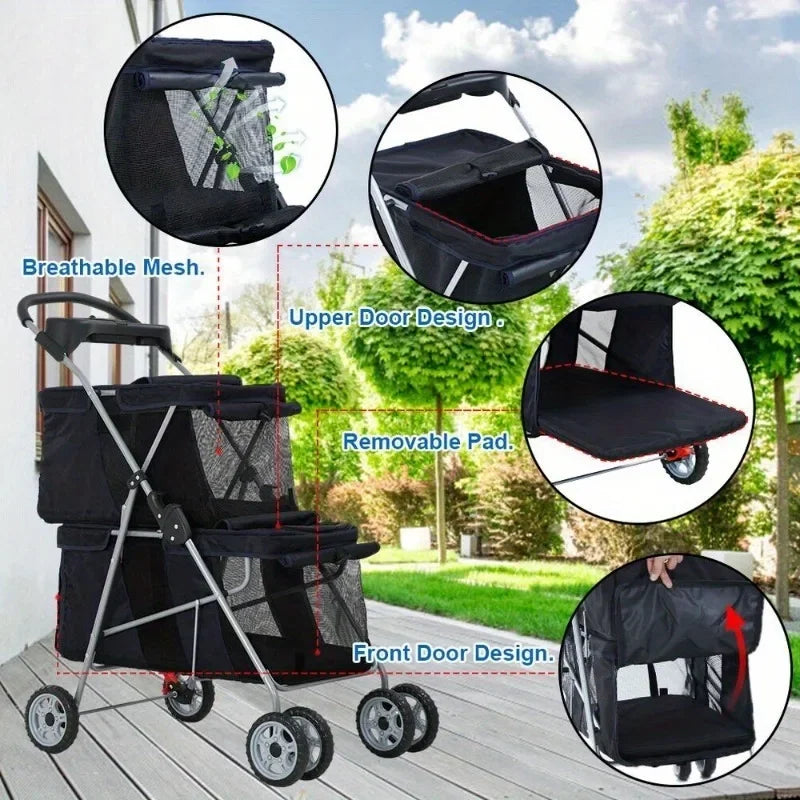 Dog cart cat pet strap bag jogging suitable for small and medium-sized dogs and cats travel camping 4 wheels lightweight