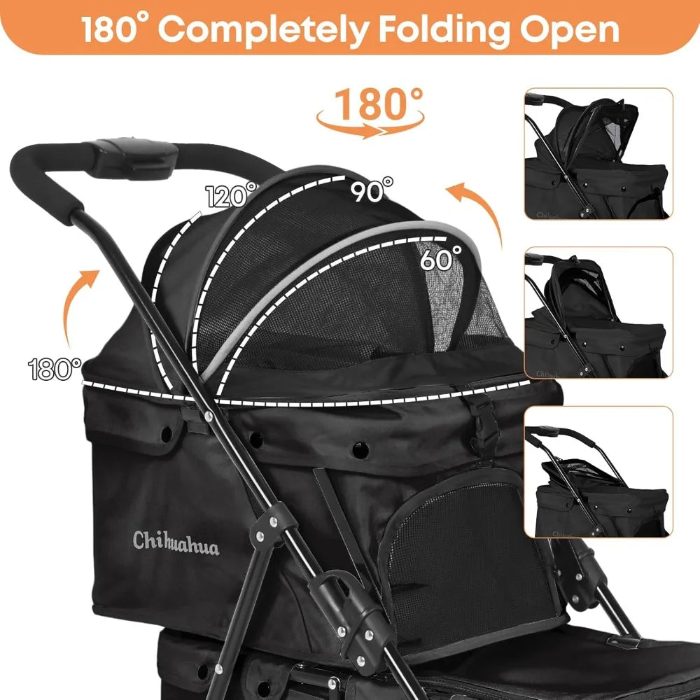 Pet Stroller for Dogs and Cats, Cat Strollers for 2 Cats, Double Dog Stroller for 2 Small Medium Dogs, 4 Lockable Wheels/Lightwe