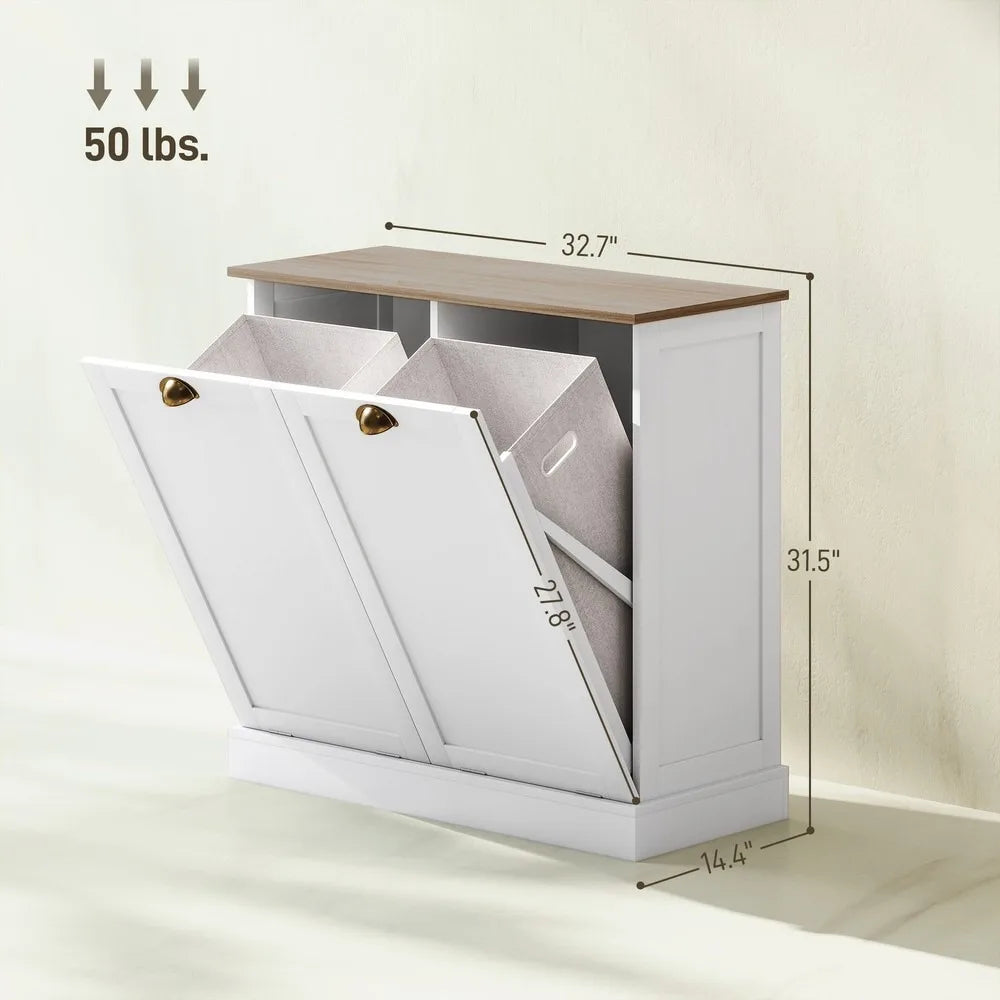 Laundry Hamper Cabinet, Tilt out Bathroom Storage Cabinet, White