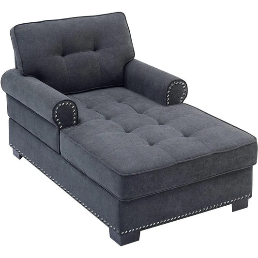 59" Chaise Lounge,Chaise Sofa Bed with Rivets,Indoor Sleeper Sofa Couch,Modern Upholstered Leisure Recliner for Bedroom