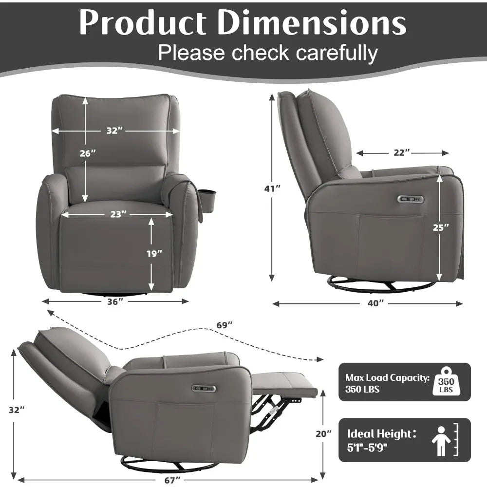 Power Recliner Gliders for Nursery, Electric Swivel Rocker Recliner Chair, Comfy Upholstered Living Room Reclining Rocking Chair