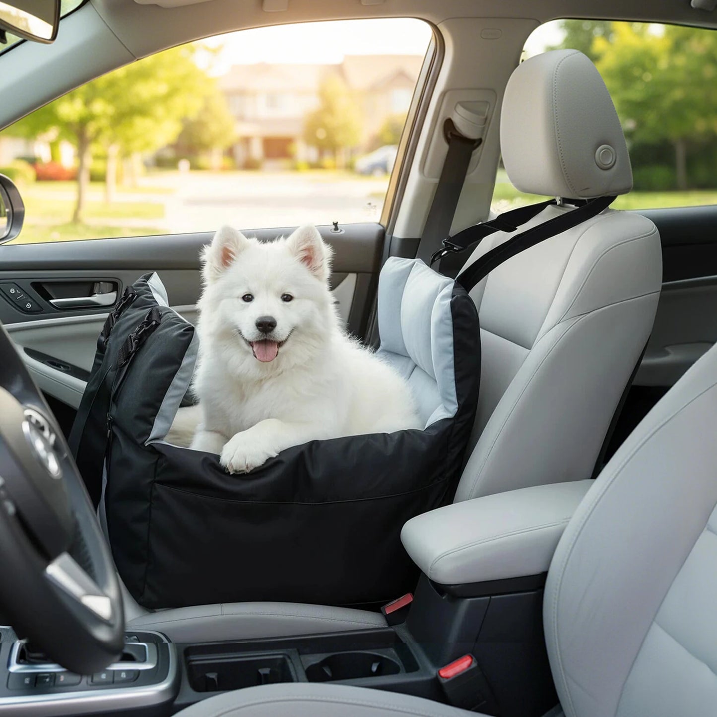 Dog Car Seat Safe & Cozy Travel Bed and Carrier for Small Dogs, Puppies, Pets up to 10 KG, Clip-On Leash & Storage Pockets