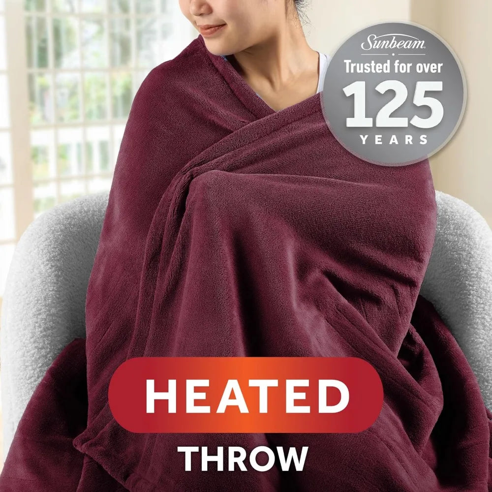 Electric Throw Royal Mink Sherpa Heated Blanket, 4 Heat Settings, 4-Hour Auto Shut-Off, Fast Heating, Luxurious and Ultra Comfy