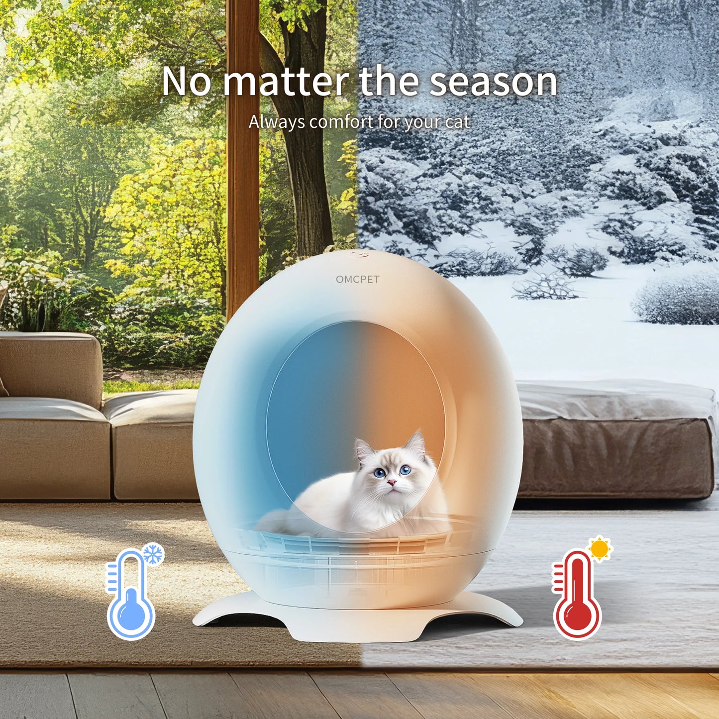 REDSASA Smart Cooling and Heated Cat House Cat Bed, Adjustable Temperature with Music and Lights, for Hot Summers & Cold Winters