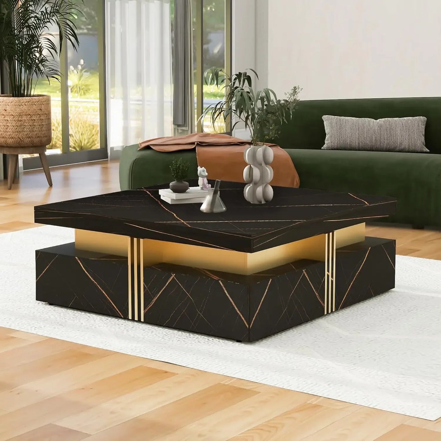 Modern Round Nesting Coffee Table with Drawers for Living Room