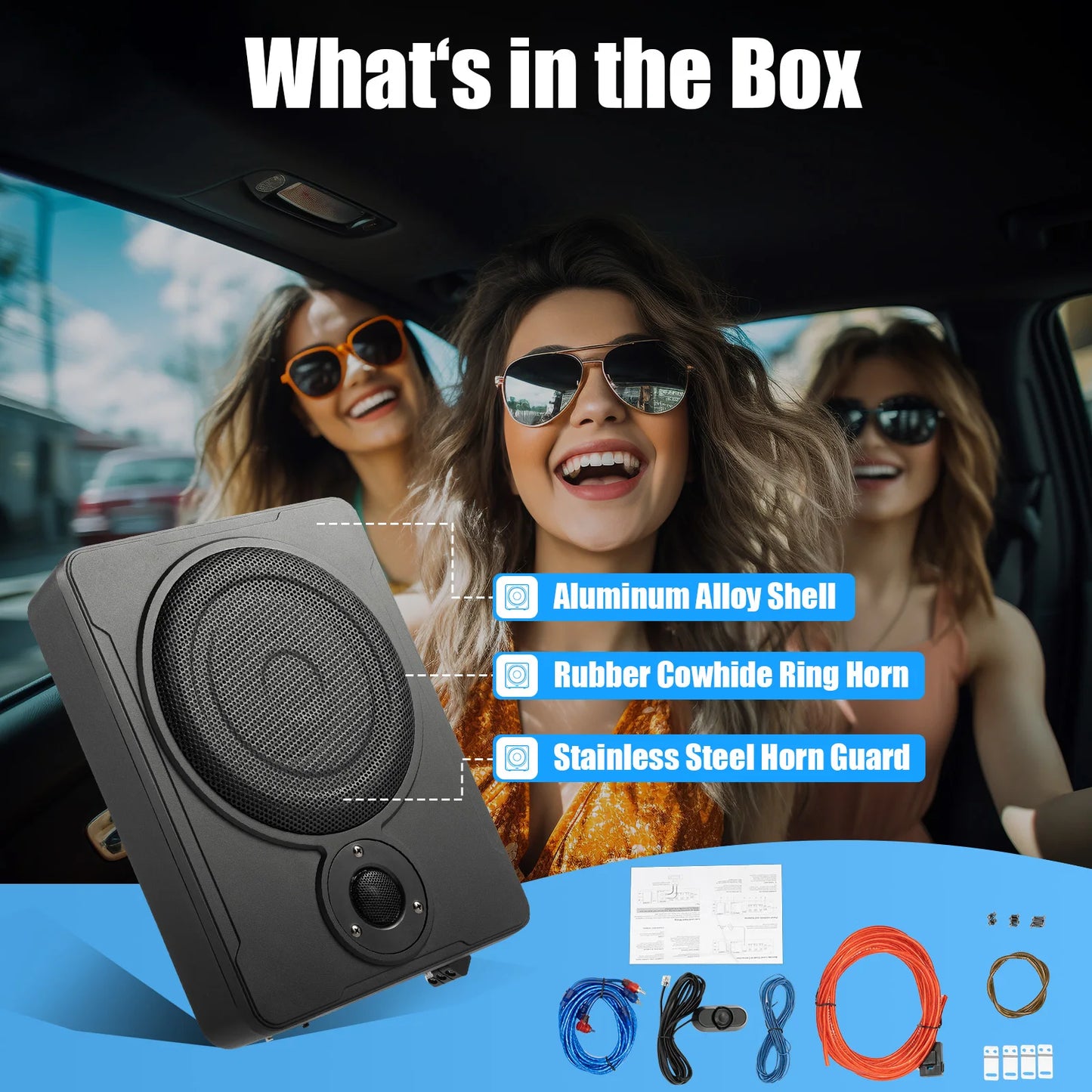 8 Inch 200W Car Under-Seat Active Subwoofer Power Amplifier Bass Box Car Ultra Slim Subwoofer Car Stereo Audio Speaker 30-100Hz