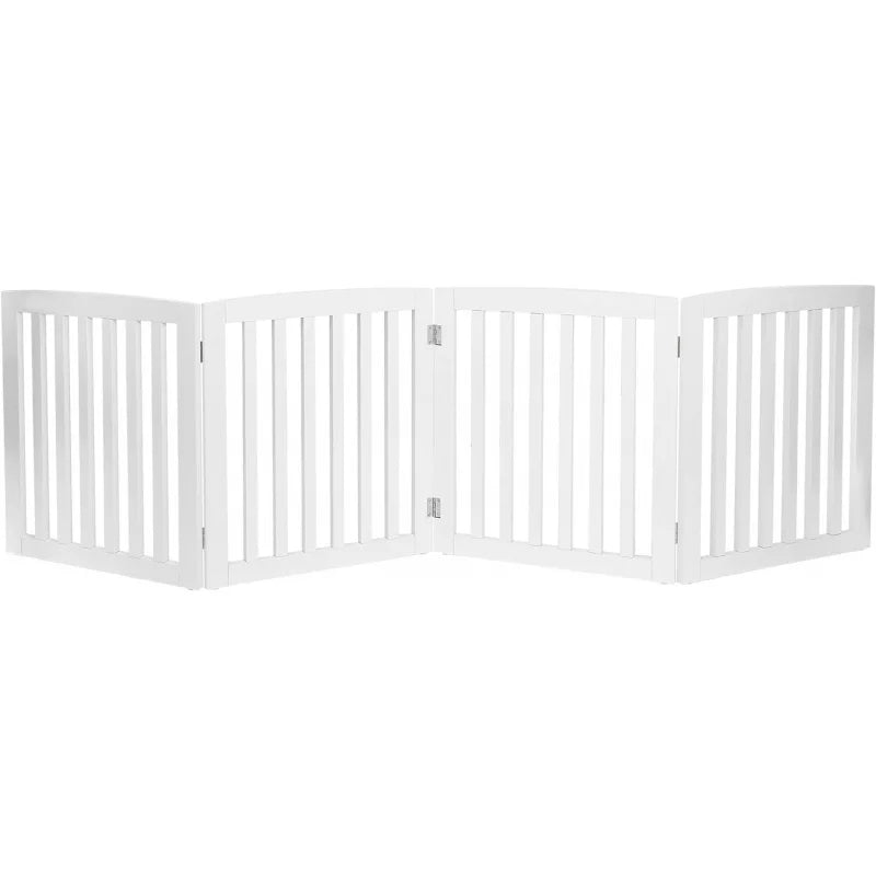 24-Inch White Wooden Pet Dog Gate - 4-Panel Foldable Freestanding Z-Shape Step-Over Fence for Entryway, Stairs & Doorway