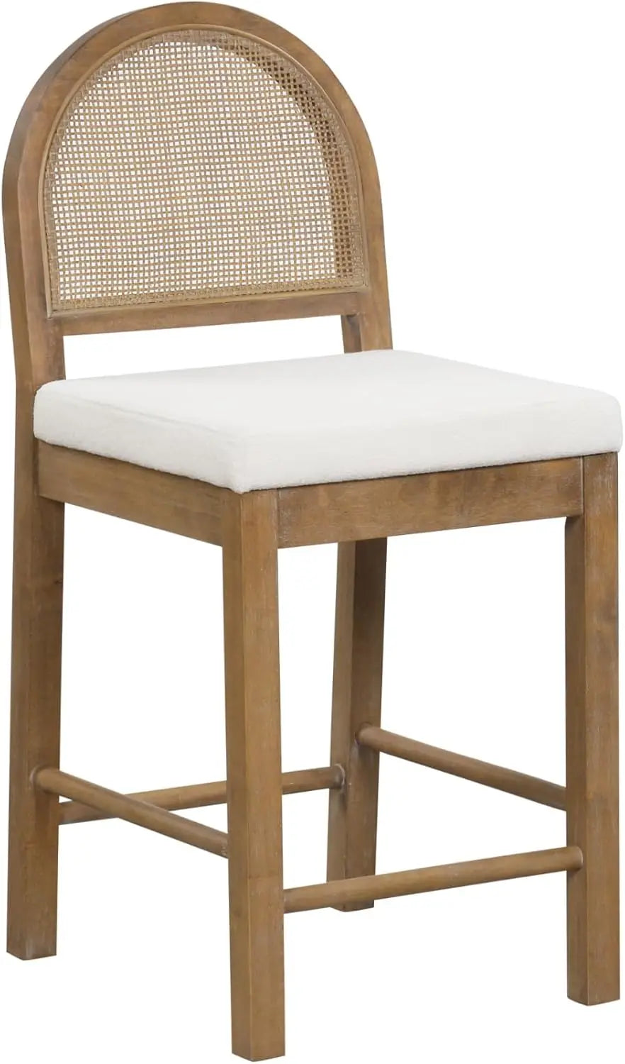 Bar Stool ,Upholstered Rattan in Oak Finish Frame,Counter Height Stools w/ Natural Rattan Woven Back For Kitchen Island