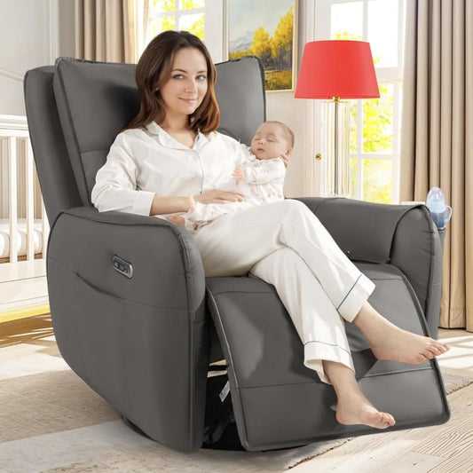 Power Recliner Gliders for Nursery, Electric Swivel Rocker Recliner Chair, Comfy Upholstered Living Room Reclining Rocking Chair