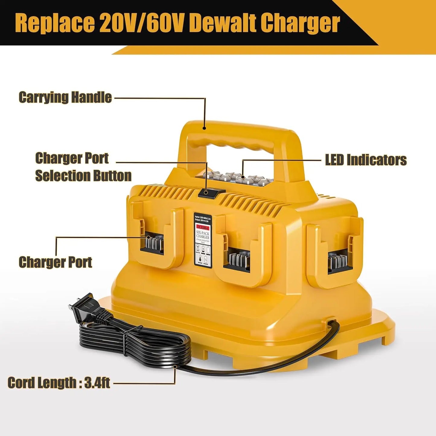 6-Ports for Dewalt Battery Charger, 20V/60V Battery Charger,Compatible with DCB200,DCB203,DCB204,Rapid Battery Charger Station