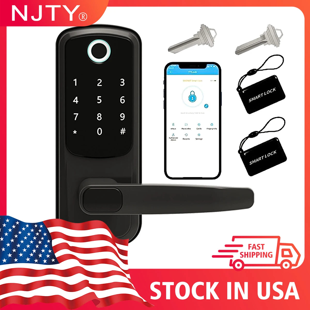 Wifi Electronic Smart Fingerprint Door Lock With Biometric Fingerprint Password Keypad Key NFC APP Unlock, TTLOCK  Control HOME