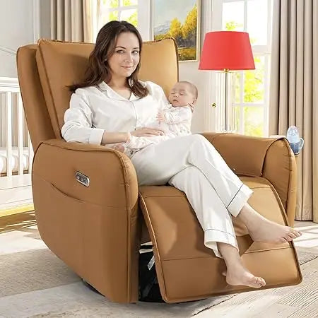 Power Recliner Gliders for Nursery, Electric Swivel Rocker Recliner Chair, Comfy Upholstered Living Room Reclining Rocking Chair