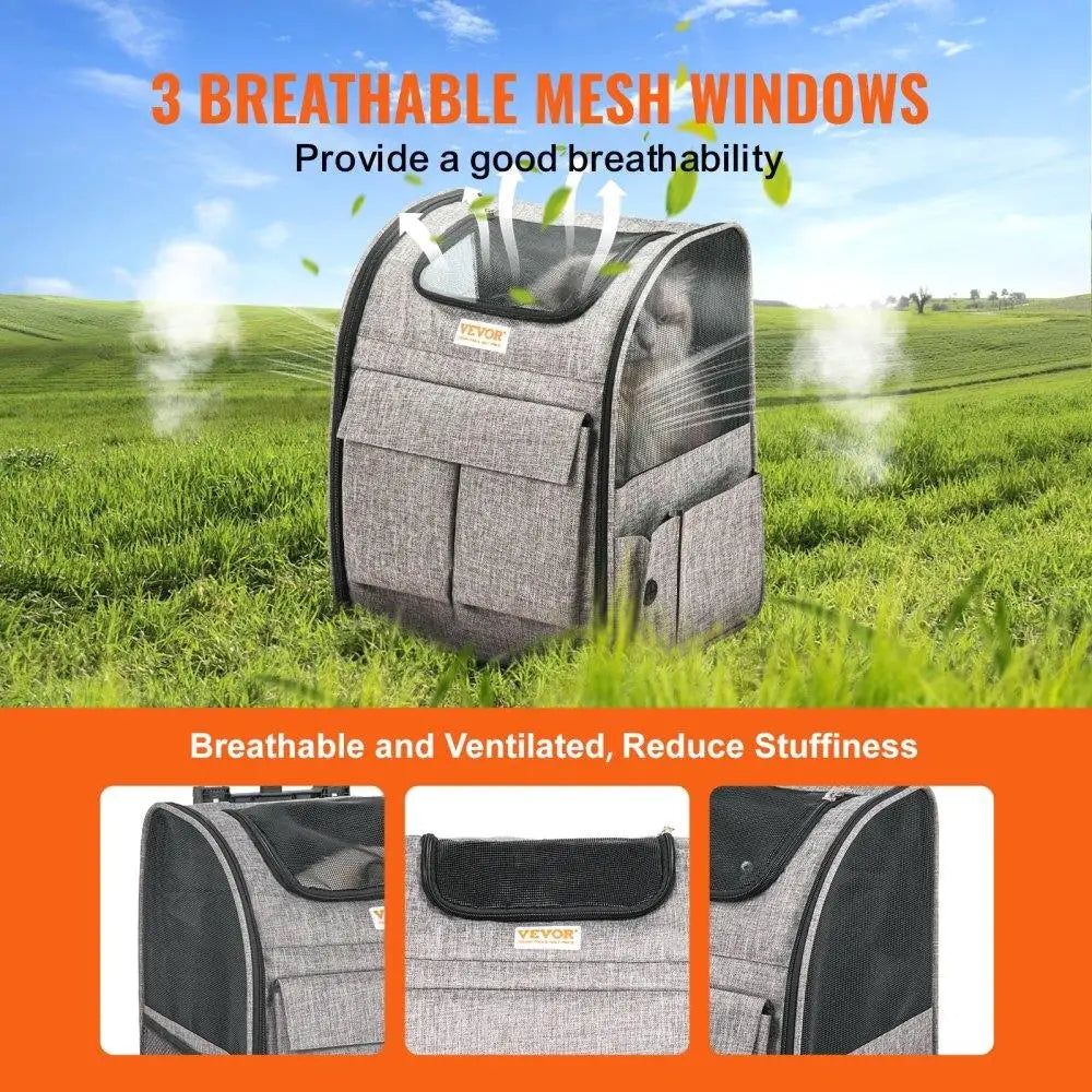 Soft Sided Rolling Pet Backpack with Removable Wheels for small Dogs and Medium Cats Upgraded Wheels Airline Approved
