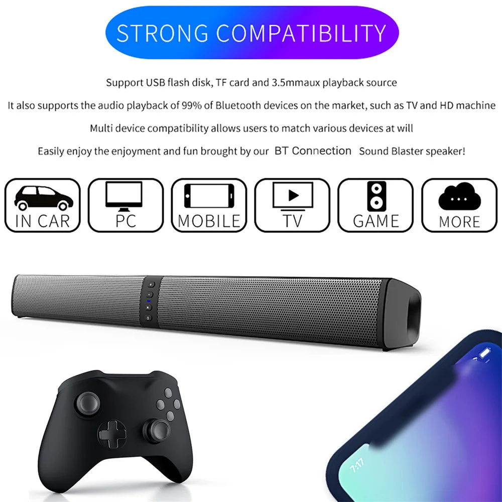 Wireless Bluetooth TV Sound Bar 2 Speaker System Home Theater Subwoofer Portable Loud Rechargeable 2 IN1 Speaker