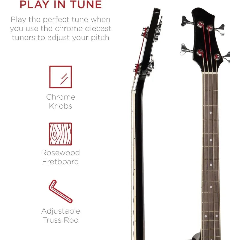 Best Choice Products Acoustic Electric Bass Guitar, Full Size 4 String, Fretted Bass Guitar w/Padded Gig Bag - Black